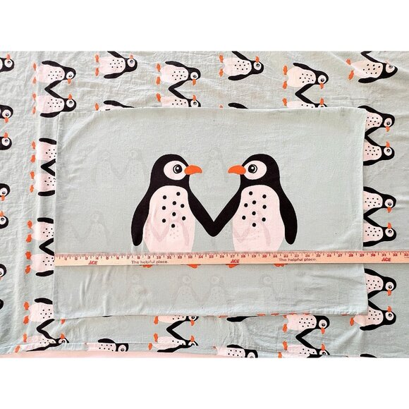 IKEA Blavingad Twin Duvet Cover & Pillowcase Set Penguin Light Turquoise Orange - Picture 10 of 16